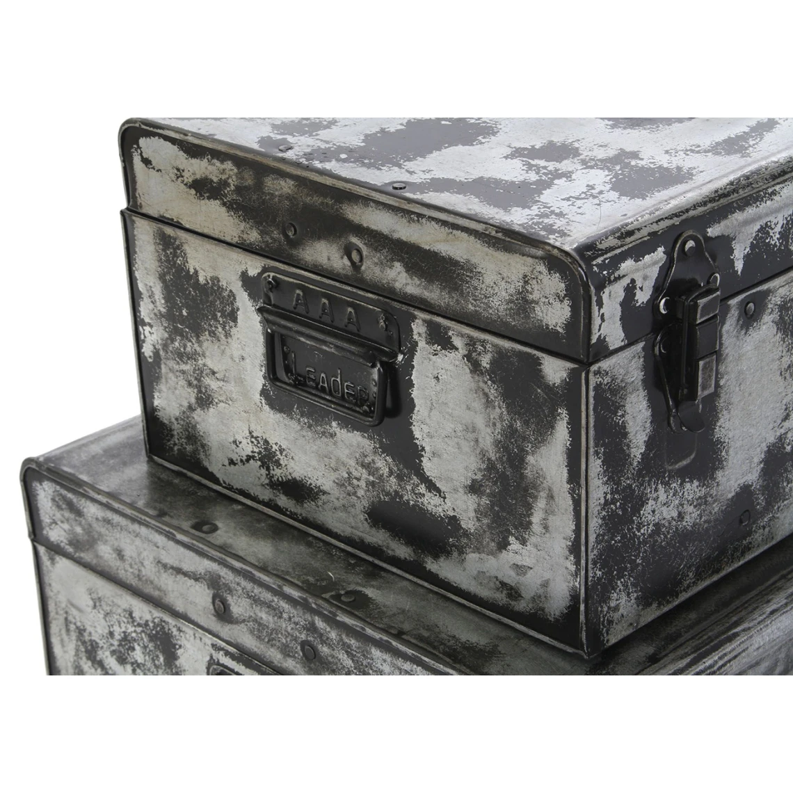 Pegane Ensemble De 2 Coffres En Métal Coloris Gris/blanc 5 Pegane Ensemble De 2 Coffres En Métal Coloris Gris/blanc – Image 3