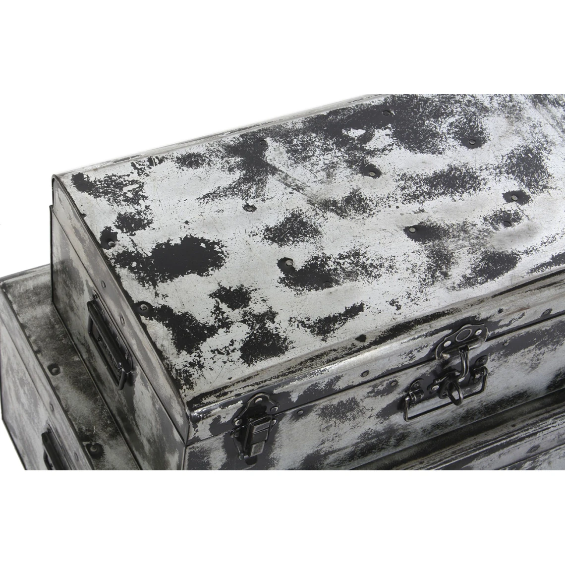 Pegane Ensemble De 2 Coffres En Métal Coloris Gris/blanc 6 Pegane Ensemble De 2 Coffres En Métal Coloris Gris/blanc – Image 4