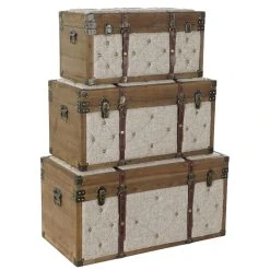 Pegane Ensemble De 3 Coffres / Bancs En Bois Et Polyester Coloris Beige