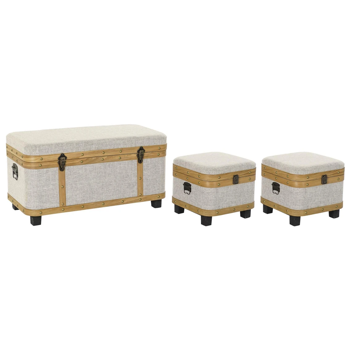 Pegane Ensemble De 3 Coffres / Bancs En Bois Et Polyester Coloris Blanc 3 Pegane Ensemble De 3 Coffres / Bancs En Bois Et Polyester Coloris Blanc