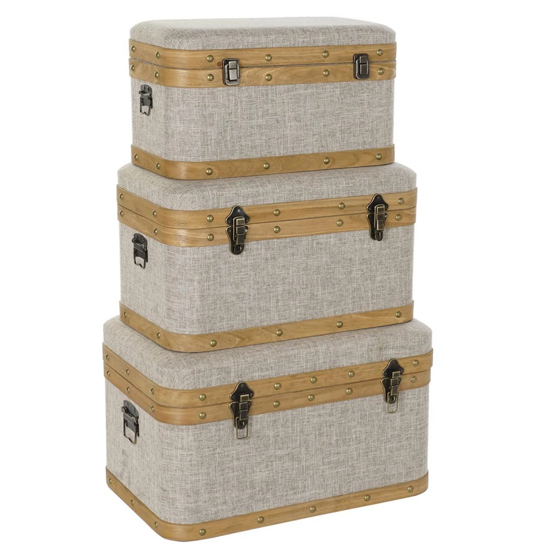 Pegane Ensemble De 3 Coffres / Bancs En Bois Et Polyester Coloris Beige. 3 Pegane Ensemble De 3 Coffres / Bancs En Bois Et Polyester Coloris Beige.