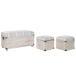 Pegane Ensemble De 3 Coffres / Bancs En Bois Naturel Et Polyuréthane Coloris...