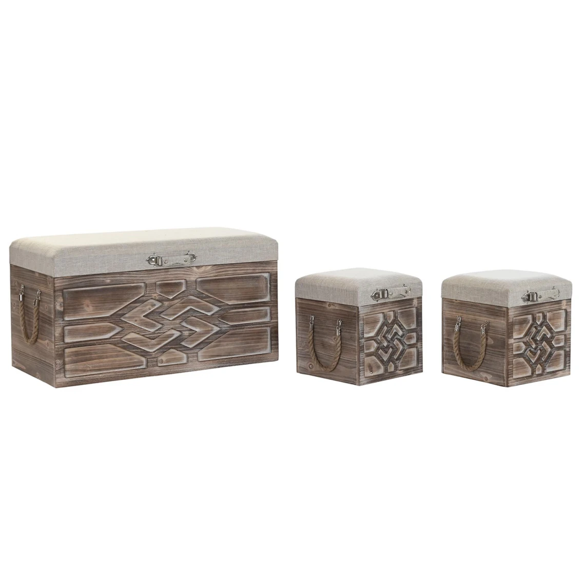 Pegane Ensemble De 3 Coffres / Bancs En Sapin naturel et Tissu Coloris Crè... 3 Pegane Ensemble De 3 Coffres / Bancs En Sapin naturel et Tissu Coloris Crè...