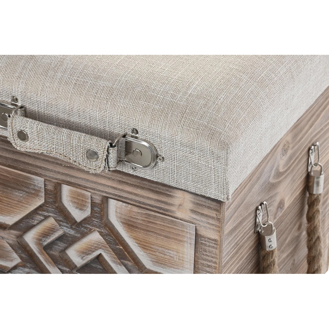 Pegane Ensemble De 3 Coffres / Bancs En Sapin naturel et Tissu Coloris Crè... 6 Pegane Ensemble De 3 Coffres / Bancs En Sapin naturel et Tissu Coloris Crè... – Image 4