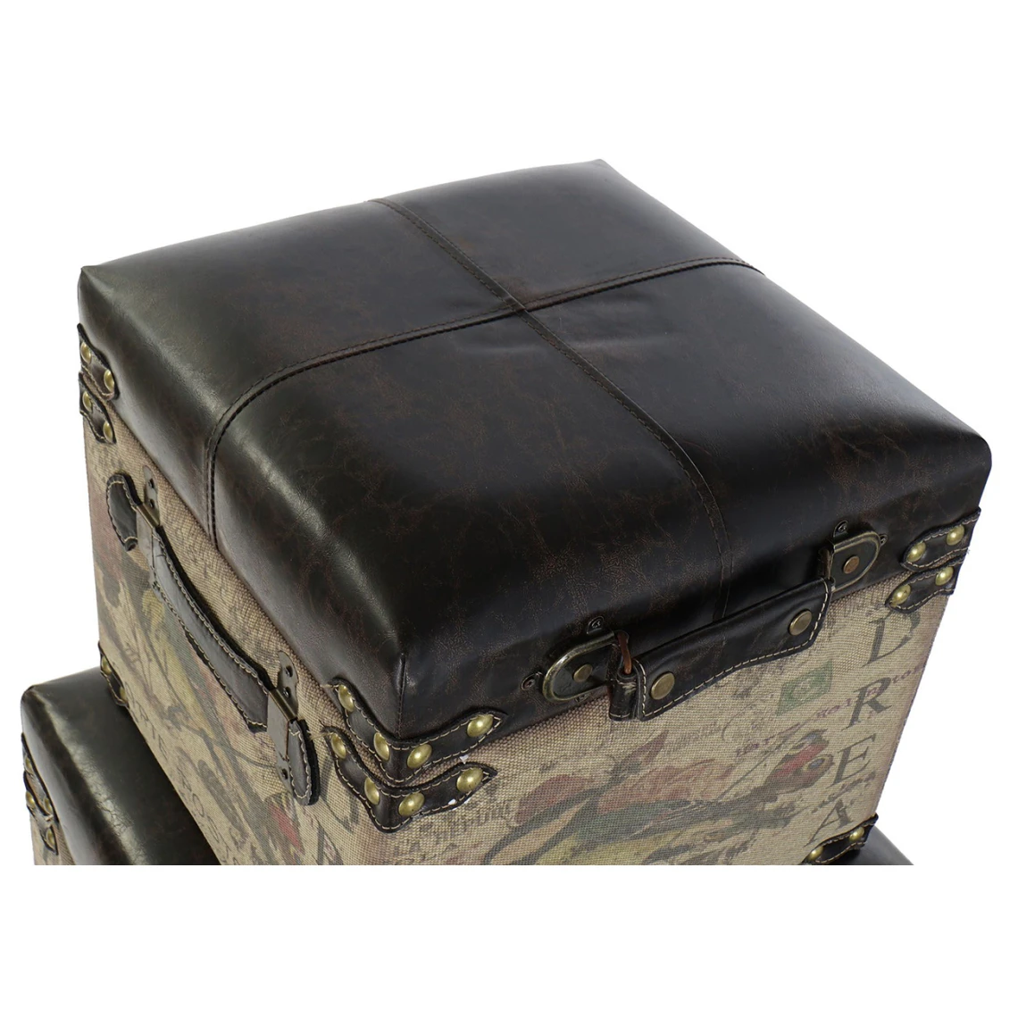 Pegane Ensemble De 3 Coffres / Poufs En Bois Et Lin Coloris Marron Motif Oise... 5 Pegane Ensemble De 3 Coffres / Poufs En Bois Et Lin Coloris Marron Motif Oise... – Image 3