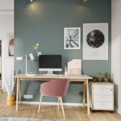 Germania Classeur Sur Roulettes GW-Helsinki Blanc Et Chêne Navarra