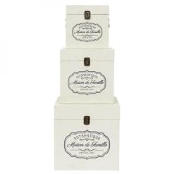 Altobuy INGA - Lot De 3 Malles Cubes Tissu Blanc Motif Authentique