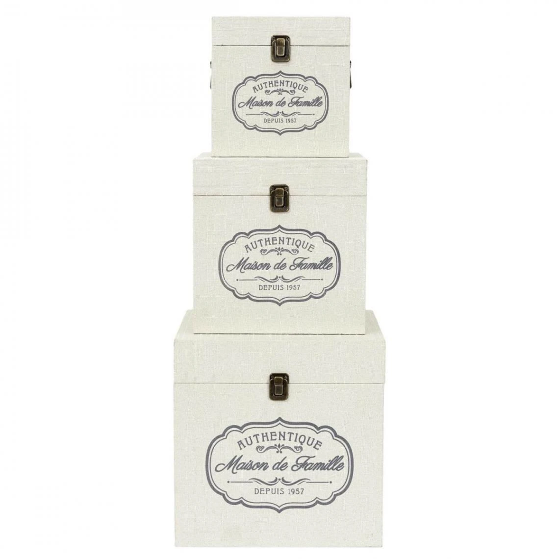 Altobuy INGA - Lot De 3 Malles Cubes Tissu Blanc Motif Authentique 3 Altobuy INGA - Lot De 3 Malles Cubes Tissu Blanc Motif Authentique