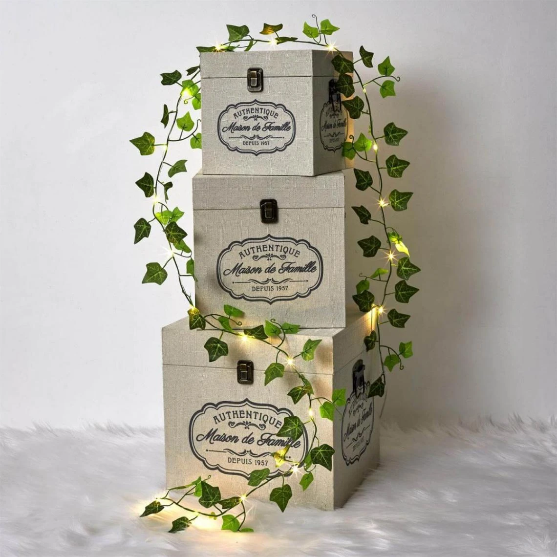 Altobuy INGA - Lot De 3 Malles Cubes Tissu Blanc Motif Authentique 5 Altobuy INGA - Lot De 3 Malles Cubes Tissu Blanc Motif Authentique – Image 3