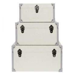 Altobuy KITTY - Lot De 3 Malles De Rangement Blanches Et Grises