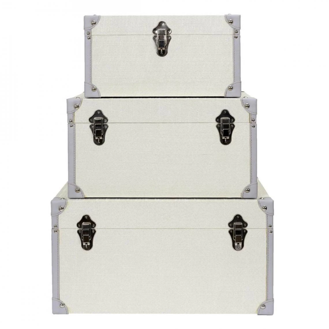 Altobuy KITTY - Lot De 3 Malles De Rangement Blanches Et Grises 3 Altobuy KITTY - Lot De 3 Malles De Rangement Blanches Et Grises