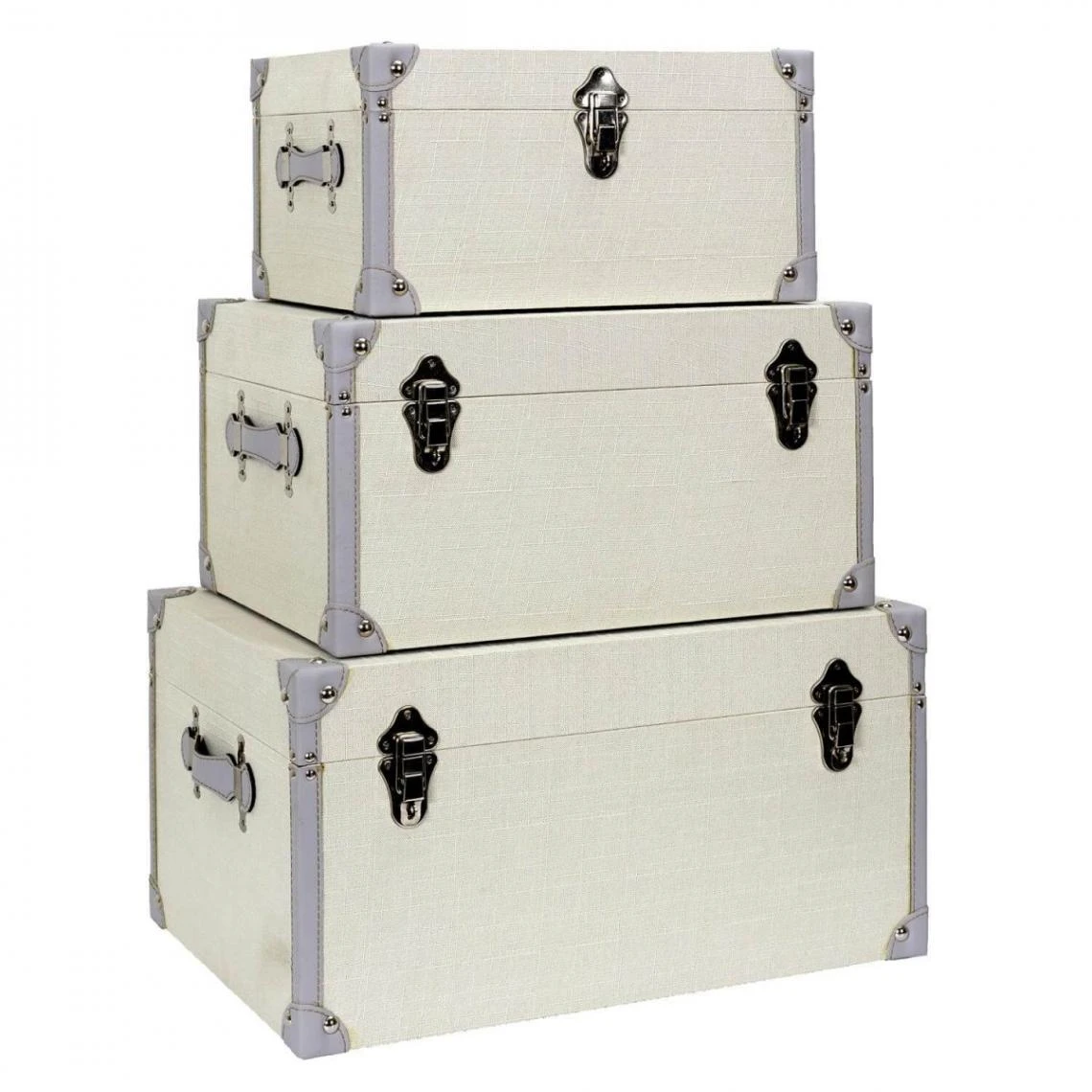 Altobuy KITTY - Lot De 3 Malles De Rangement Blanches Et Grises 4 Altobuy KITTY - Lot De 3 Malles De Rangement Blanches Et Grises – Image 2