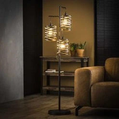 MES Lampadaire 3 Lampes 37x29x150 Cm En Métal Gris Foncé - ZIGGY