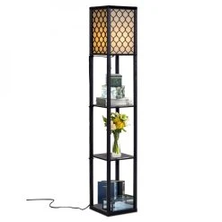 Costway Lampadaire En Bois 1,6M Lampe Salon Sur Pied Avec 3 Etagères De Stock...