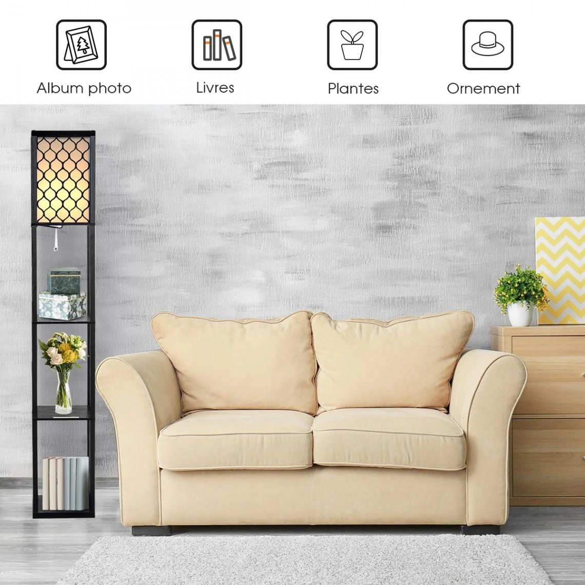 Costway Lampadaire En Bois 1,6M Lampe Salon Sur Pied Avec 3 Etagères De Stock... 4 Costway Lampadaire En Bois 1,6M Lampe Salon Sur Pied Avec 3 Etagères De Stock... – Image 2