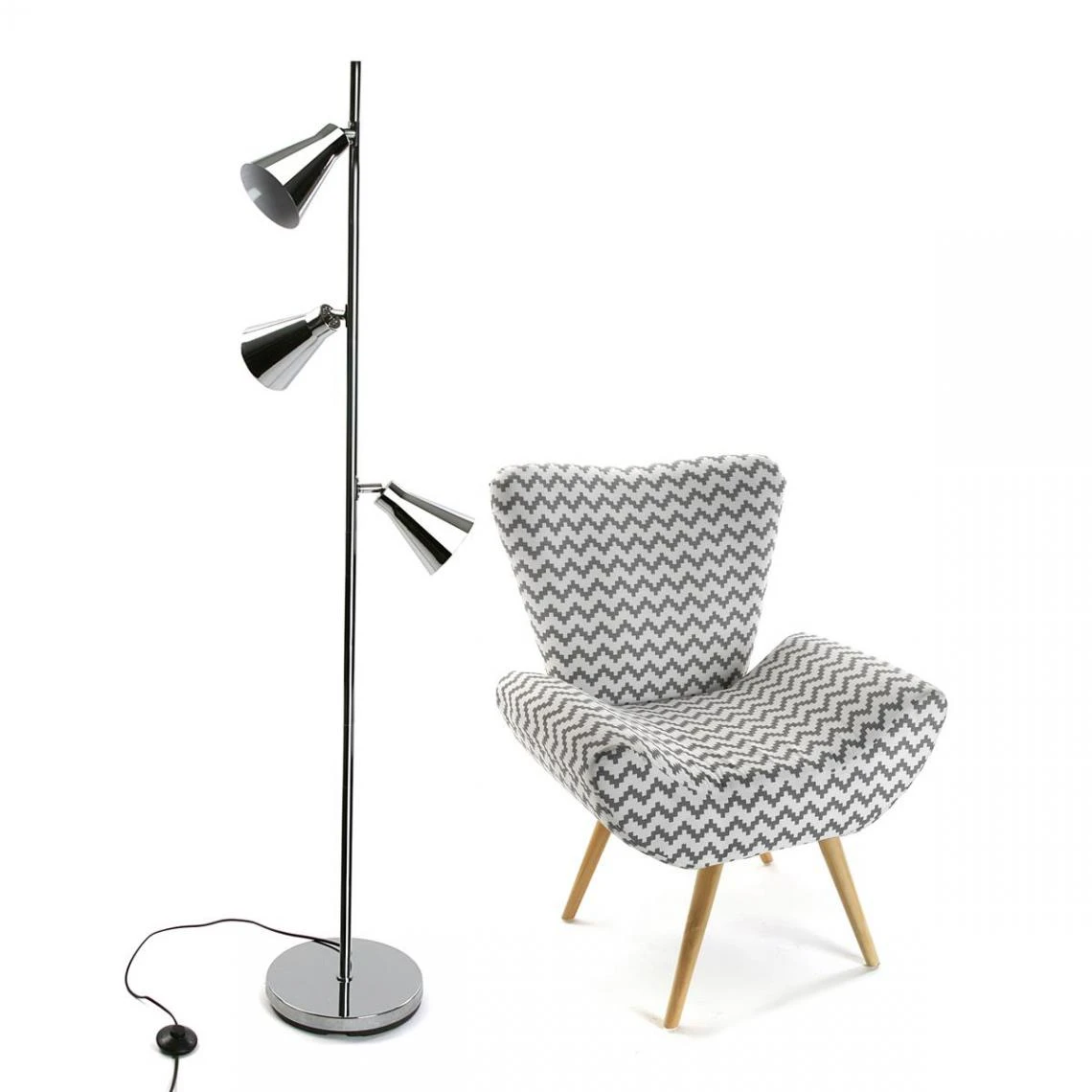 3S. X Home Lampe Sur Pied MIRA 3 Spots Argentée 5 3S. X Home Lampe Sur Pied MIRA 3 Spots Argentée – Image 3