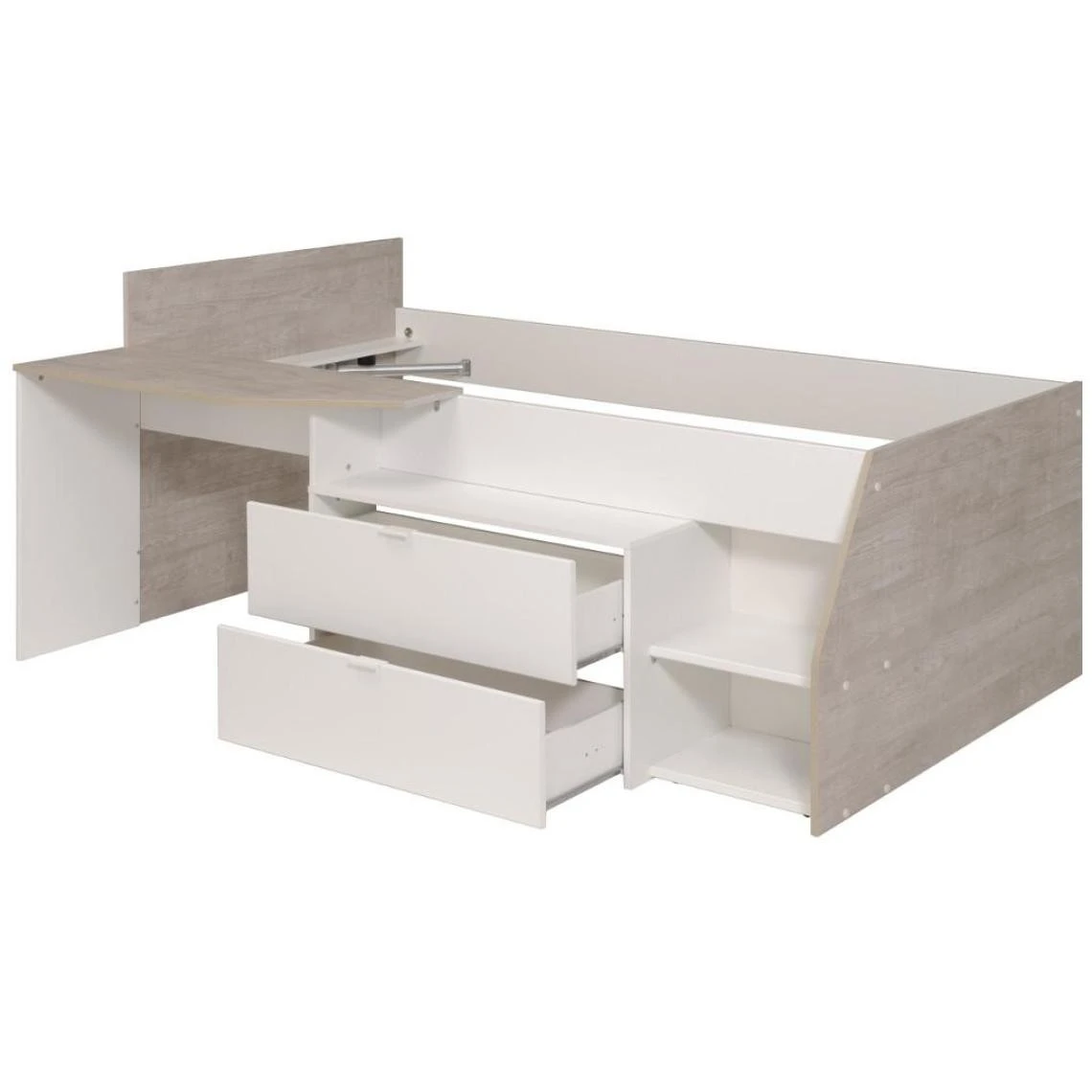 Vente-unique Lit Avec Bureau Et Rangements - 90 X 200 Cm - Blanc Et Naturel + Sommi... 7 Vente-unique Lit Avec Bureau Et Rangements - 90 X 200 Cm - Blanc Et Naturel + Sommi... – Image 5