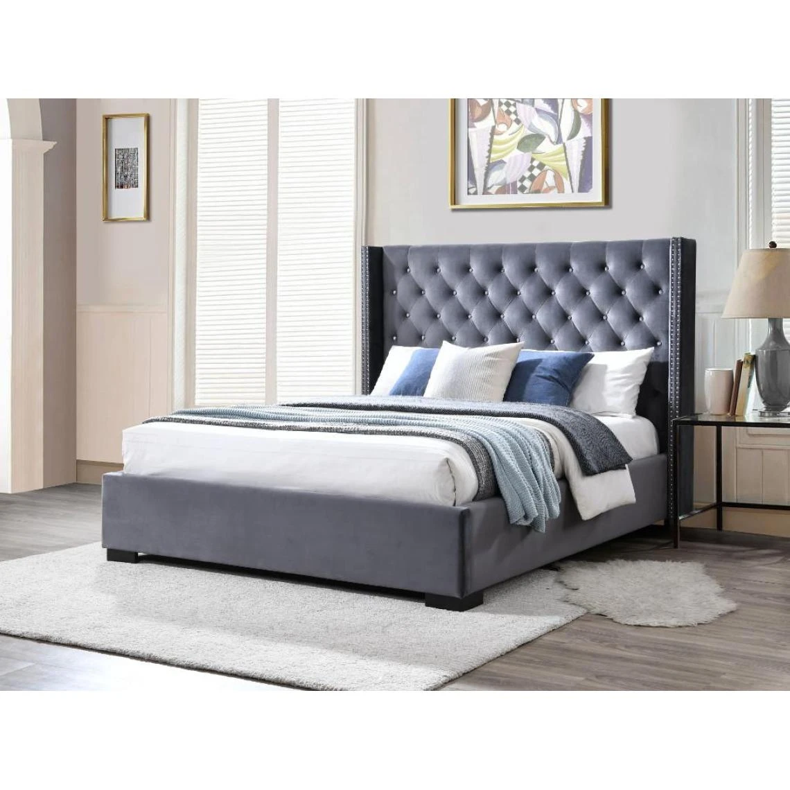 Vente-unique Lit Avec Tête De Lit Capitonnée - 160 X 200 Cm - Velours - Gris - MA... 3 Vente-unique Lit Avec Tête De Lit Capitonnée - 160 X 200 Cm - Velours - Gris - MA...