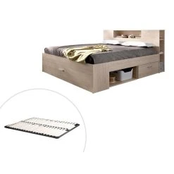 Vente-unique Lit Avec Tête De Lit Rangements Et Tiroirs - 140 X 190 Cm - Coloris :...