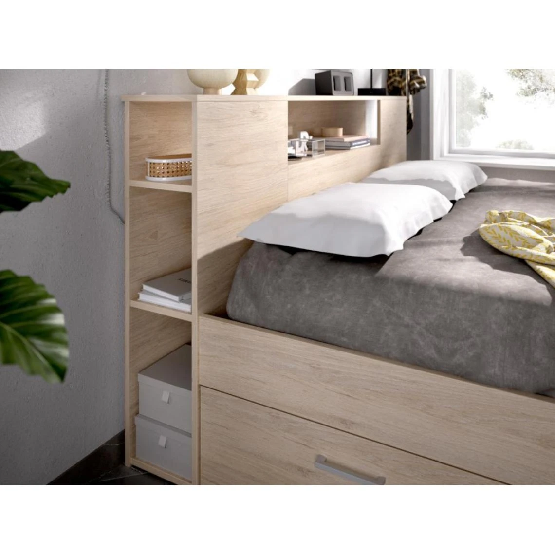 Vente-unique Lit Avec Tête De Lit Rangements Et Tiroirs - 140 X 190 Cm - Coloris :... 7 Vente-unique Lit Avec Tête De Lit Rangements Et Tiroirs - 140 X 190 Cm - Coloris :... – Image 5