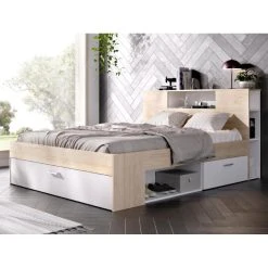 Vente-unique Lit Avec Tête De Lit Rangements Et Tiroirs - 160 X 200 Cm - Coloris :... 9 Vente-unique Lit Avec Tête De Lit Rangements Et Tiroirs - 160 X 200 Cm - Coloris :... -magasin Vente-unique lit avec tete de lit rangements et tiroirs 160 x 200 cm coloris naturel et blanc chevets leandre 14057354 39026544 1140x1140