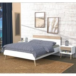 Le Quai Des Affaires Lit CAMPER 140x190 Cm / Blanc & Chêne Blanchi