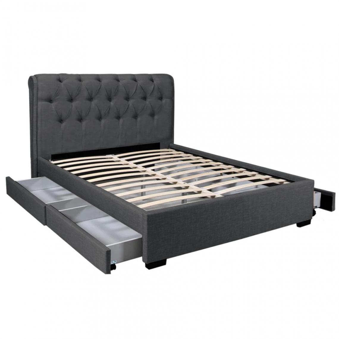 Le Quai Des Affaires Lit CHELSEA 140x190 + 4 Tiroirs + Sommier / Gris Foncé 4 Le Quai Des Affaires Lit CHELSEA 140x190 + 4 Tiroirs + Sommier / Gris Foncé – Image 2