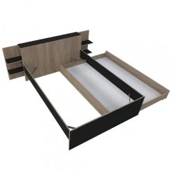 Le Quai Des Affaires Lit CITY 140x190 + Tête De Lit Chevet+ 1 Maxi Tiroir / Noir & Chêne ... -magasin Vente-unique lit city 140x190 tete de lit chevet 1 maxi tiroir noir et chene blanchi 10962260 28633170 1140x1140