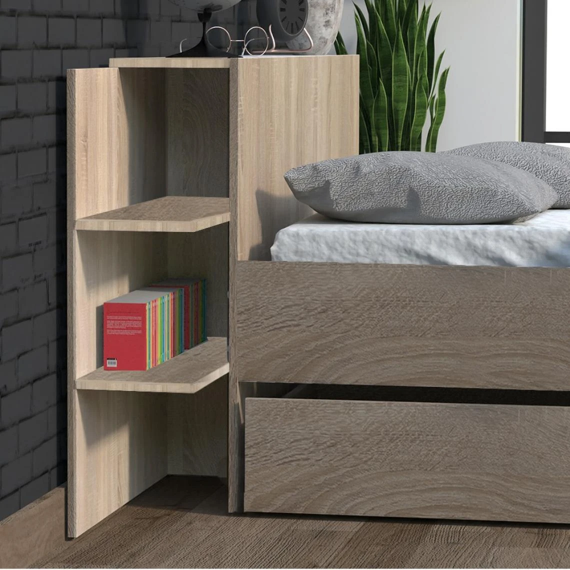 Le Quai Des Affaires Lit CITY 140x190 + Tête De Lit Chevet + 1 Tiroir / Chêne Blanchi 5 Le Quai Des Affaires Lit CITY 140x190 + Tête De Lit Chevet + 1 Tiroir / Chêne Blanchi – Image 3