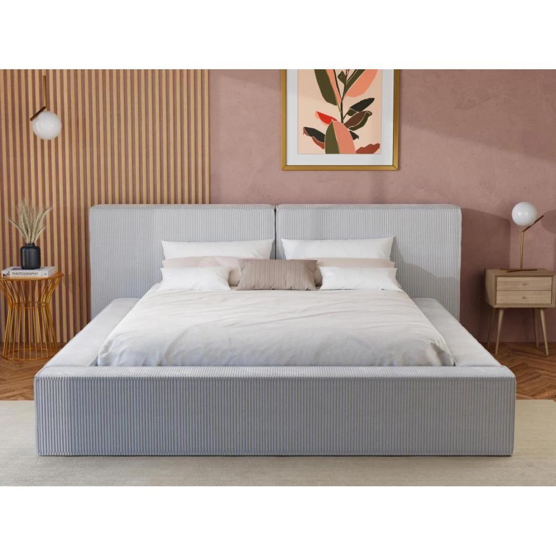 Vente-unique Lit Coffre 180 X 200 Cm - Velours Côtelé - Gris Clair - TIMANO 4 Vente-unique Lit Coffre 180 X 200 Cm - Velours Côtelé - Gris Clair - TIMANO – Image 2