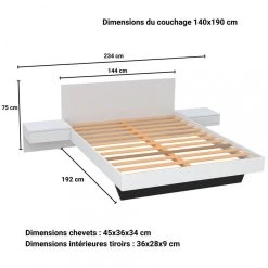 Le Quai Des Affaires Lit COOL 140x190 Cm + 2 Chevets + Sommier / Blanc -magasin Vente-unique lit cool 140x190 cm 2 chevets sommier blanc 10453012 27058188 1140x1140