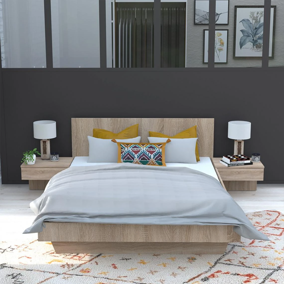 Le Quai Des Affaires Lit COOL 140x190 Cm + 2 Chevets + Sommier / Chêne Blanchi 7 Le Quai Des Affaires Lit COOL 140x190 Cm + 2 Chevets + Sommier / Chêne Blanchi – Image 5