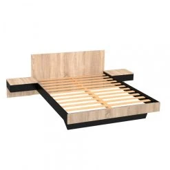 magasin Vente-unique -magasin Vente-unique lit cool 140x190 cm 2 chevets sommier noir et chene blanchi 10453010 27058174 1140x1140