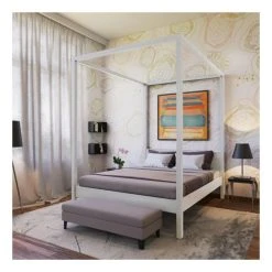 Le Quai Des Affaires Lit Double à Baldaquin ROMANCE 160x200 / Laqué Blanc
