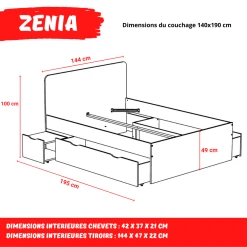 Le Quai Des Affaires Lit Double ZENIA 140x190 + 2 Chevets + 2 Tiroirs / Chêne Blanchi -magasin Vente-unique lit double zenia 140x190 2 chevets 2 tiroirs chene blanchi 12039946 31910026 1140x1140