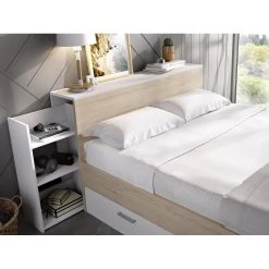 Vente-unique Lit Avec Tête De Lit Rangements Et Tiroirs 140 X 190 Cm - Coloris : N... -magasin Vente-unique lit florian 12237508 32535124 1140x1140