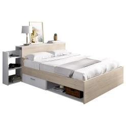 Vente-unique Lit Avec Tête De Lit Rangements Et Tiroirs 140 X 190 Cm - Coloris : N... -magasin Vente-unique lit florian 12237508 32535126 1140x1140
