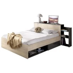 Vente-unique Lit Avec Tête De Lit Rangements Et Tiroirs 140 X 190 Cm - Coloris : N... -magasin Vente-unique lit florian 12239794 32545014 1140x1140