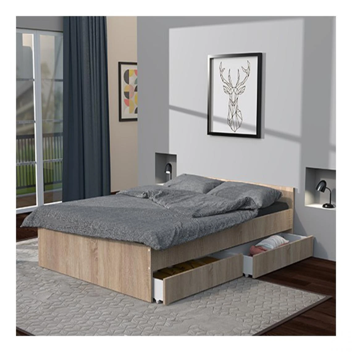 Le Quai Des Affaires Lit KAPPA 140x190 Cm + 2 Tiroirs / Chêne Blanchi 3 Le Quai Des Affaires Lit KAPPA 140x190 Cm + 2 Tiroirs / Chêne Blanchi