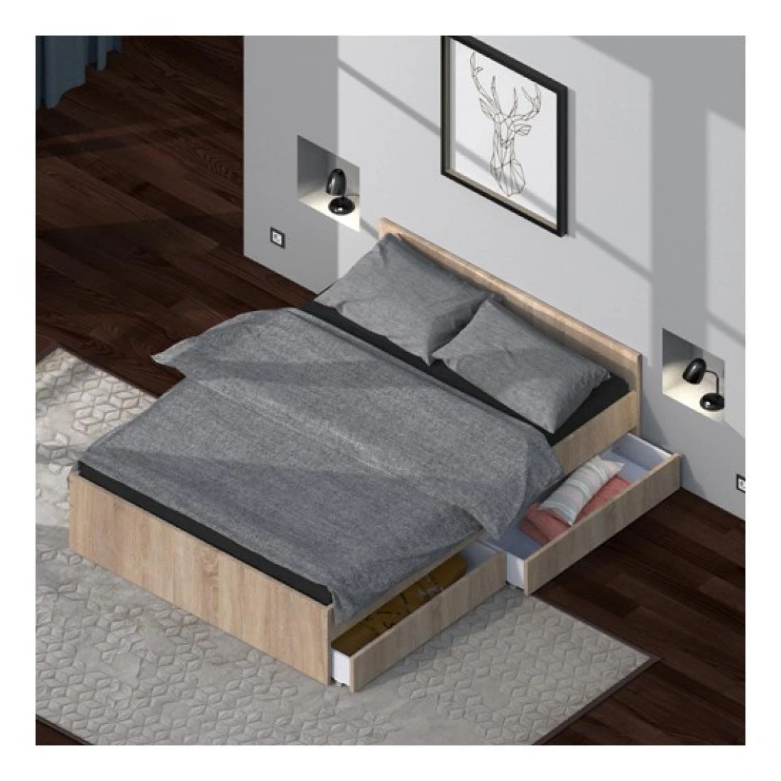 Le Quai Des Affaires Lit KAPPA 140x190 Cm + 2 Tiroirs / Chêne Blanchi 5 Le Quai Des Affaires Lit KAPPA 140x190 Cm + 2 Tiroirs / Chêne Blanchi – Image 3