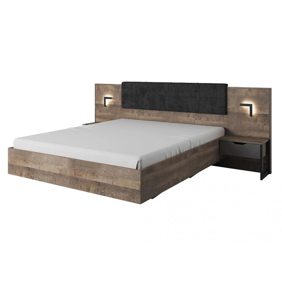 Vente-unique Lit Avec Chevets 160 X 200 Cm - Avec LEDs - Coloris : Naturel Et Anthr... 6 Vente-unique Lit Avec Chevets 160 X 200 Cm - Avec LEDs - Coloris : Naturel Et Anthr... – Image 4