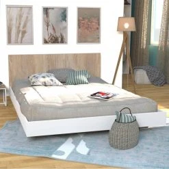 Le Quai Des Affaires Lit LOFT 140x190 + 1 Sommier + Tête De Lit / Blanc & Chêne Blanchi