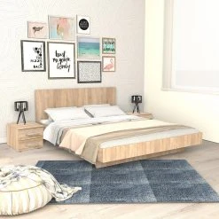 Le Quai Des Affaires Lit LOFT 140x190 + 2 Chevets + Sommier + Tête De Lit / Chêne Blanchi