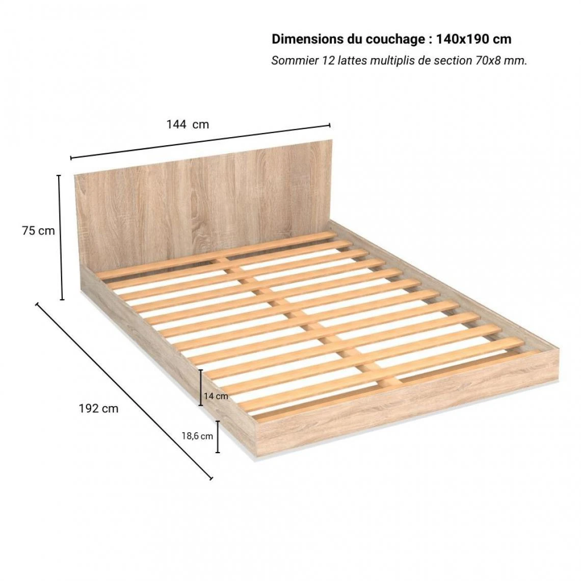 Le Quai Des Affaires Lit LOFT 140x190 + 2 Chevets + Sommier + Tête De Lit / Chêne Blanchi 5 Le Quai Des Affaires Lit LOFT 140x190 + 2 Chevets + Sommier + Tête De Lit / Chêne Blanchi – Image 3