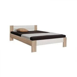 BUT Lit + Matelas + Sommier 140x200 Cm VEGETA Imitation Chêne Et Blanc
