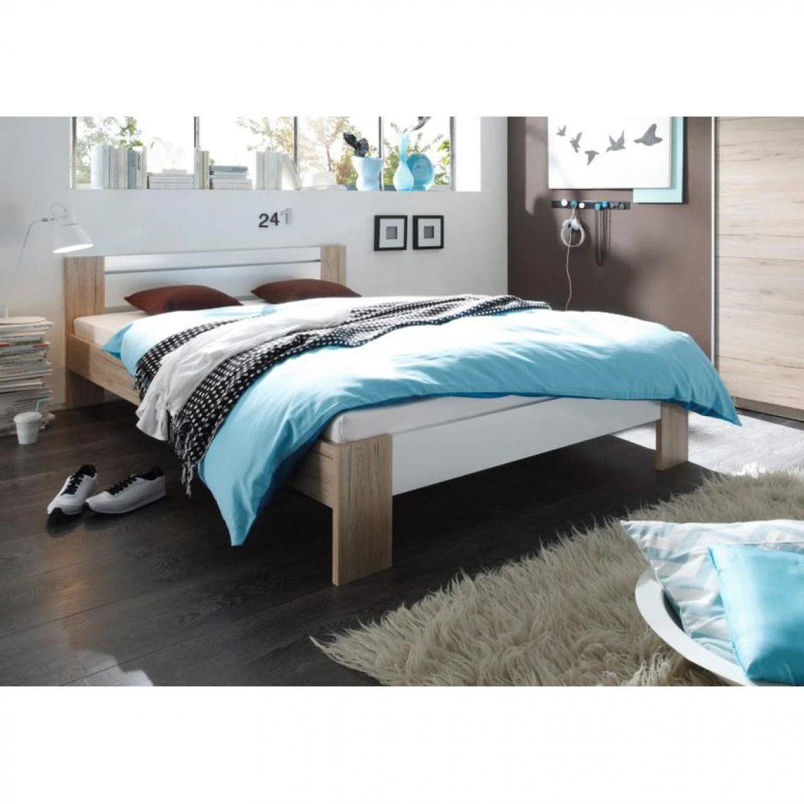 BUT Lit + Matelas + Sommier 140x200 Cm VEGETA Imitation Chêne Et Blanc 4 BUT Lit + Matelas + Sommier 140x200 Cm VEGETA Imitation Chêne Et Blanc – Image 2