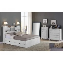 Vente-unique Lit Avec Rangements 140 X 190 Cm - Blanc - MEDERICK 10 Vente-unique Lit Avec Rangements 140 X 190 Cm - Blanc - MEDERICK -magasin Vente-unique lit mederick avec rangements et tiroirs 140x190cm pin blanc 7525868 18954462 1200x1200