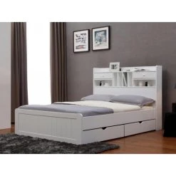 Vente-unique Lit Avec Rangements 140 X 190 Cm - Blanc - MEDERICK 11 Vente-unique Lit Avec Rangements 140 X 190 Cm - Blanc - MEDERICK -magasin Vente-unique lit mederick avec rangements et tiroirs 140x190cm pin blanc 7525868 18954464 1200x1200