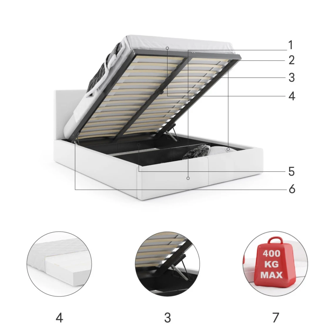 Interbeds Lit Rembourré Hilton Avec Rangement 160x200 En Blanc Cassé 4 Interbeds Lit Rembourré Hilton Avec Rangement 160x200 En Blanc Cassé – Image 2