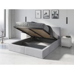 Interbeds Lit Rembourré Hilton Avec Rangement 180x200 En Gris Clair